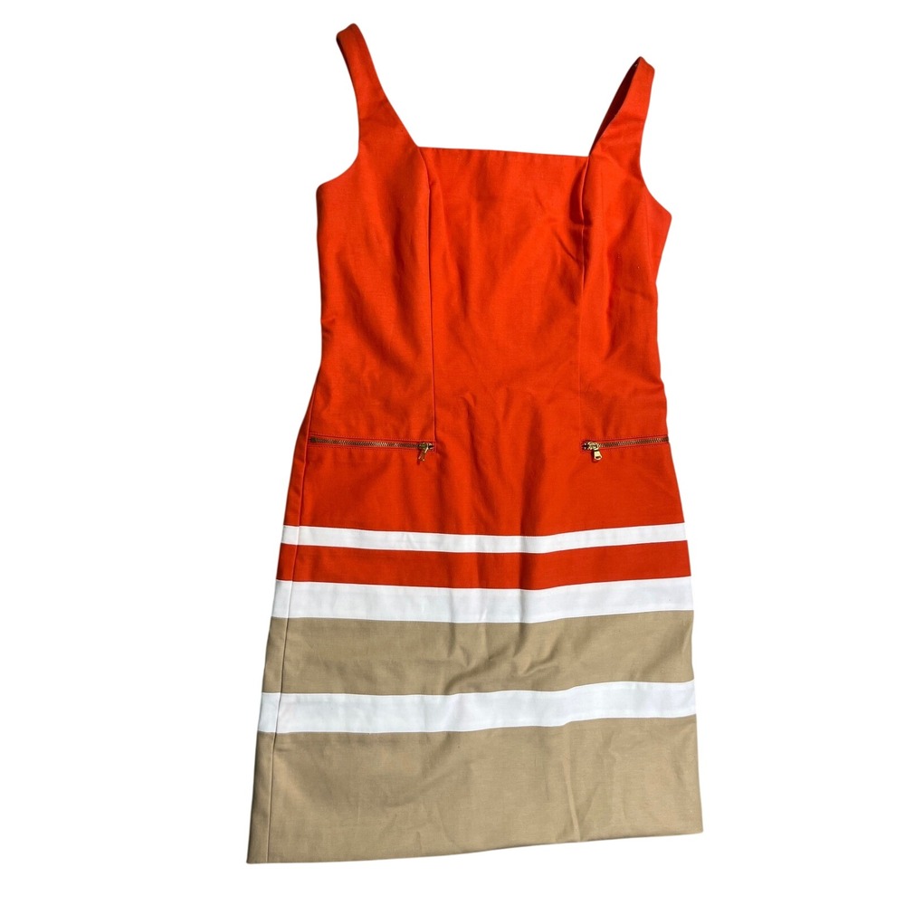 Lauren Ralph Lauren Orange Colorblock Sheath Dress Gold Zip Pockets Size 4